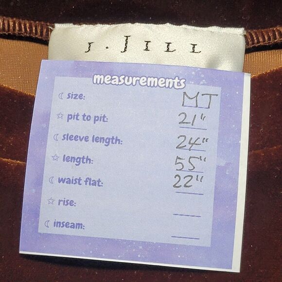 Vintage J JILL Chocolate Brown Long Sleeve Maxi Dress Size M *Tall Velour Velvet - Picture 3 of 10